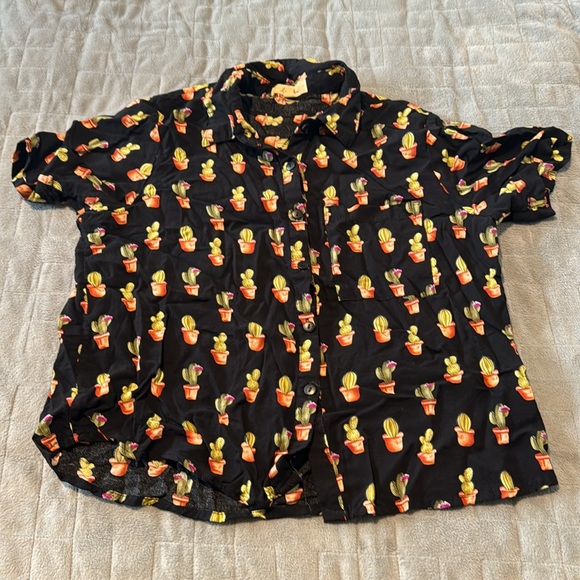 Love Notes Cactus Button-Down Shirt, Blouse, Black, Boho, Size S - Picture 1 of 8